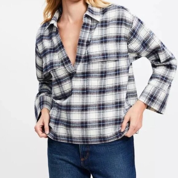 LOFT Plaid Flannel Popover Shirt Women Sz M - Picture 2 of 9